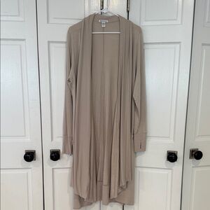 Athleta Long Draped Open-Front Cardigan in Taupe